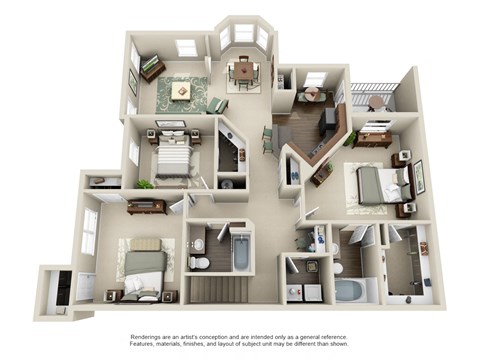Floor plan for 3 beds, 2 baths, 1458 sqft